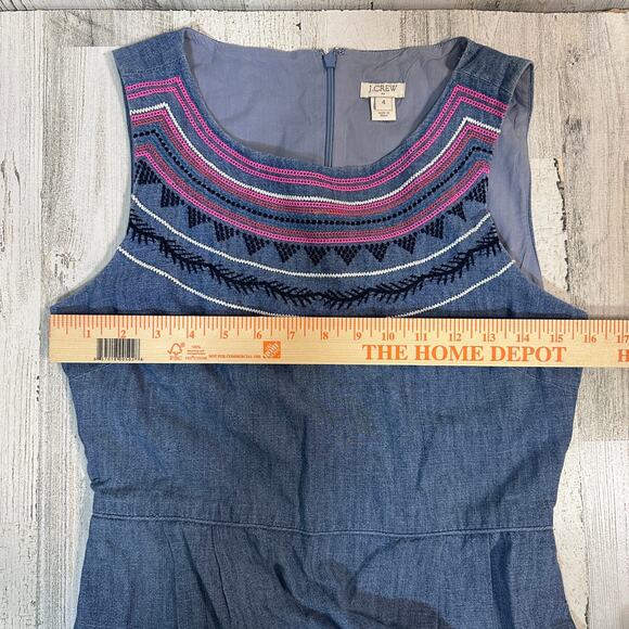 J.Crew Chambray Sleeveless Shift Dress 4 – Embroidered Neckline & Hem Classic - Picture 7 of 11
